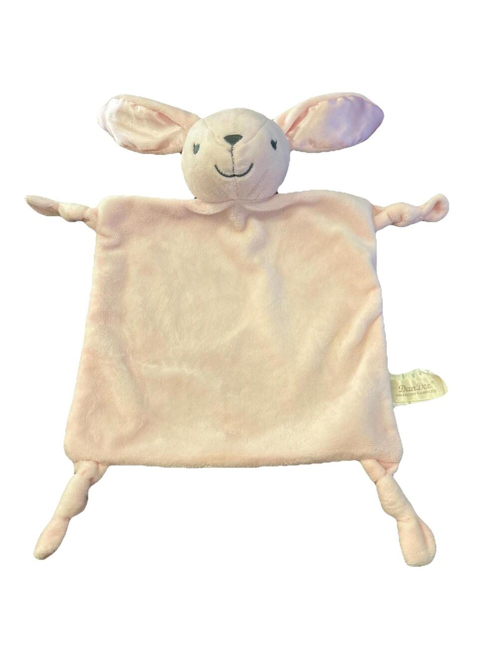 A2-Dan Dee Pink Bunny BABY SECURITY BLANKET Knotted Corners w/Rattle in Head